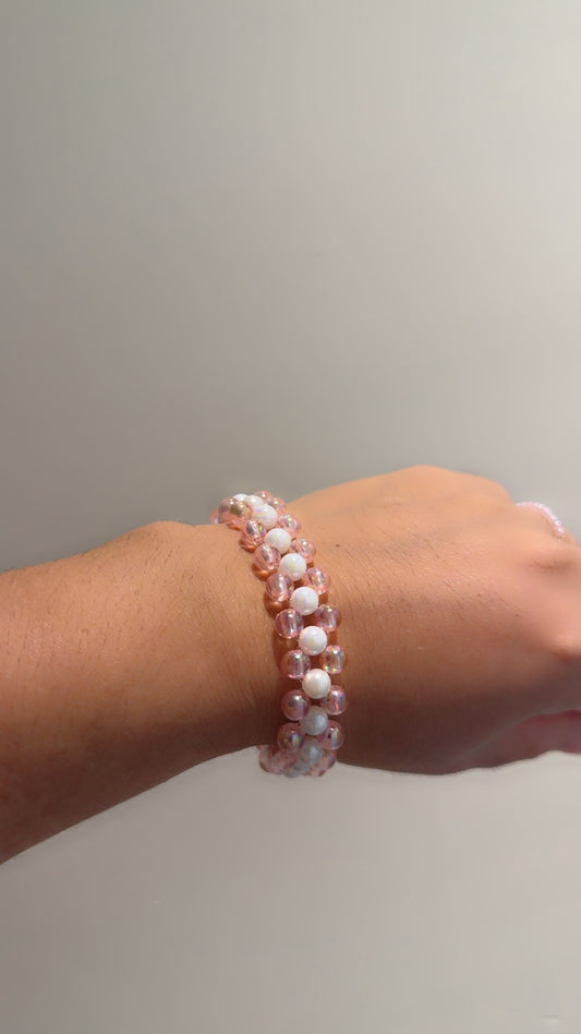 Pink & White Beaded Bracelet – Handmade Jewelry