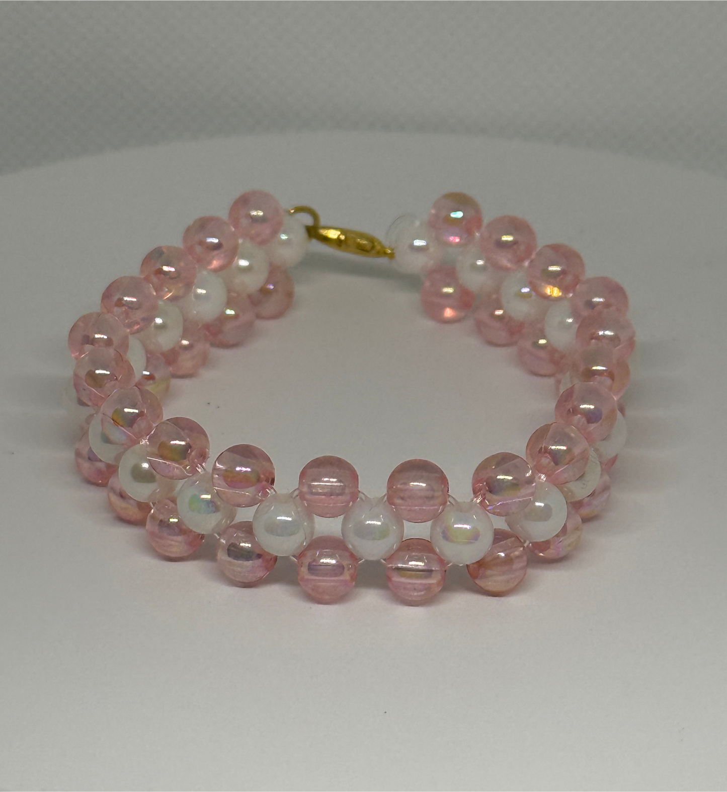 Pink & White Beaded Bracelet – Handmade Jewelry