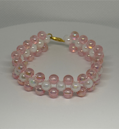 Pink & White Beaded Bracelet – Handmade Jewelry