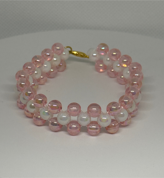Pink & White Beaded Bracelet – Handmade Jewelry