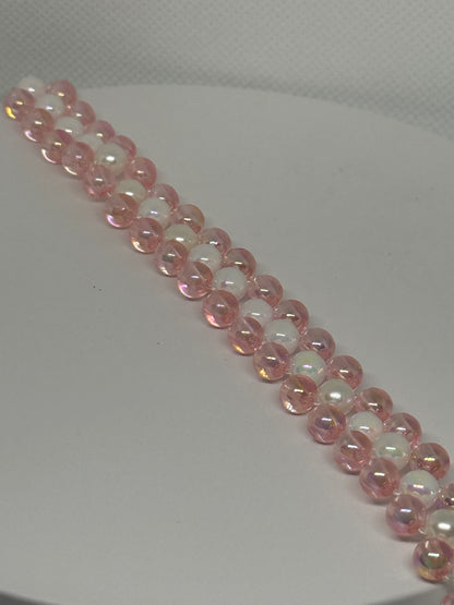Pink & White Beaded Bracelet – Handmade Jewelry