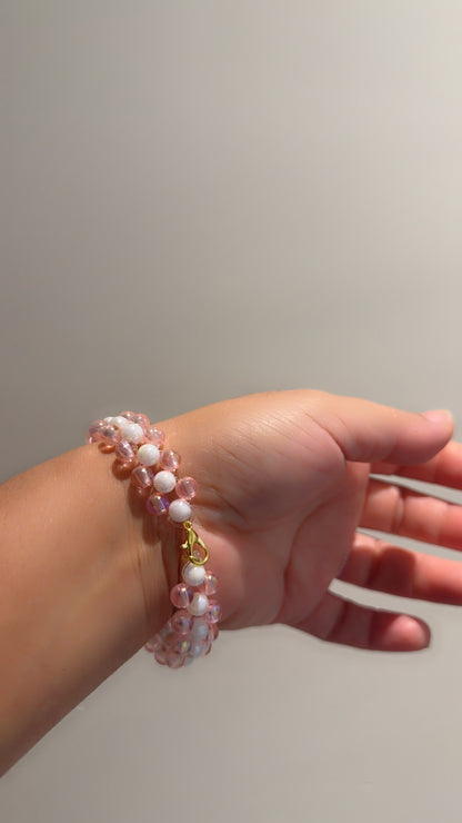 Pink & White Beaded Bracelet – Handmade Jewelry