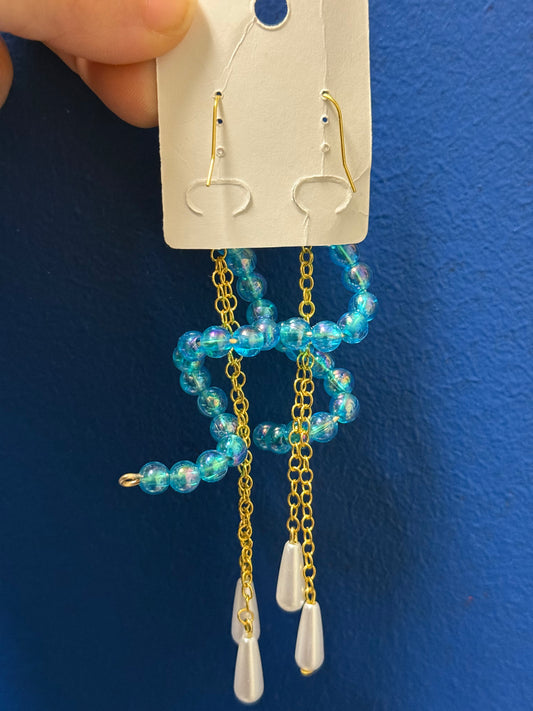 Aqua Glow Beaded Gold Chain Drop Earrings