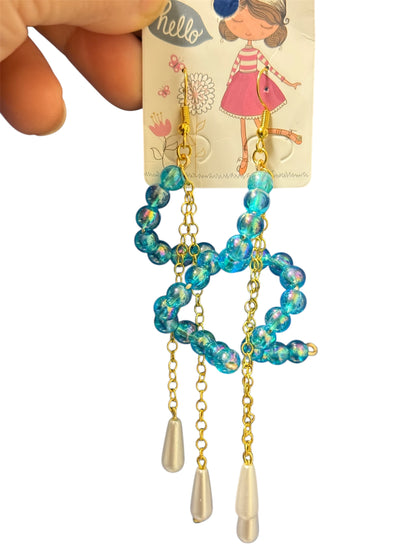 Aqua Glow Beaded Gold Chain Drop Earrings