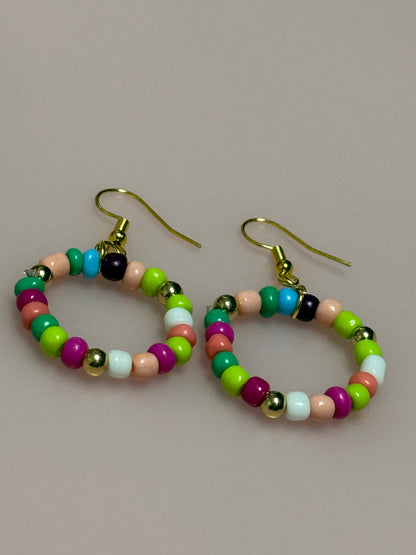 Rainbow Beaded Hoop Earrings - Lightweight & Colorful