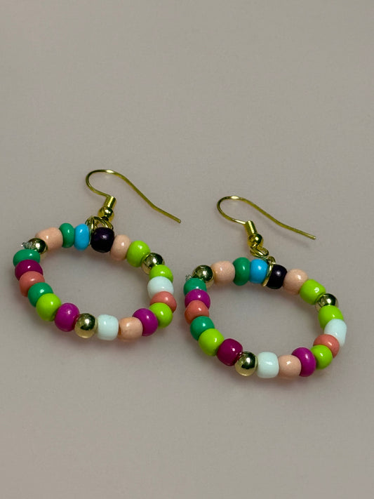 Rainbow Beaded Hoop Earrings - Lightweight & Colorful