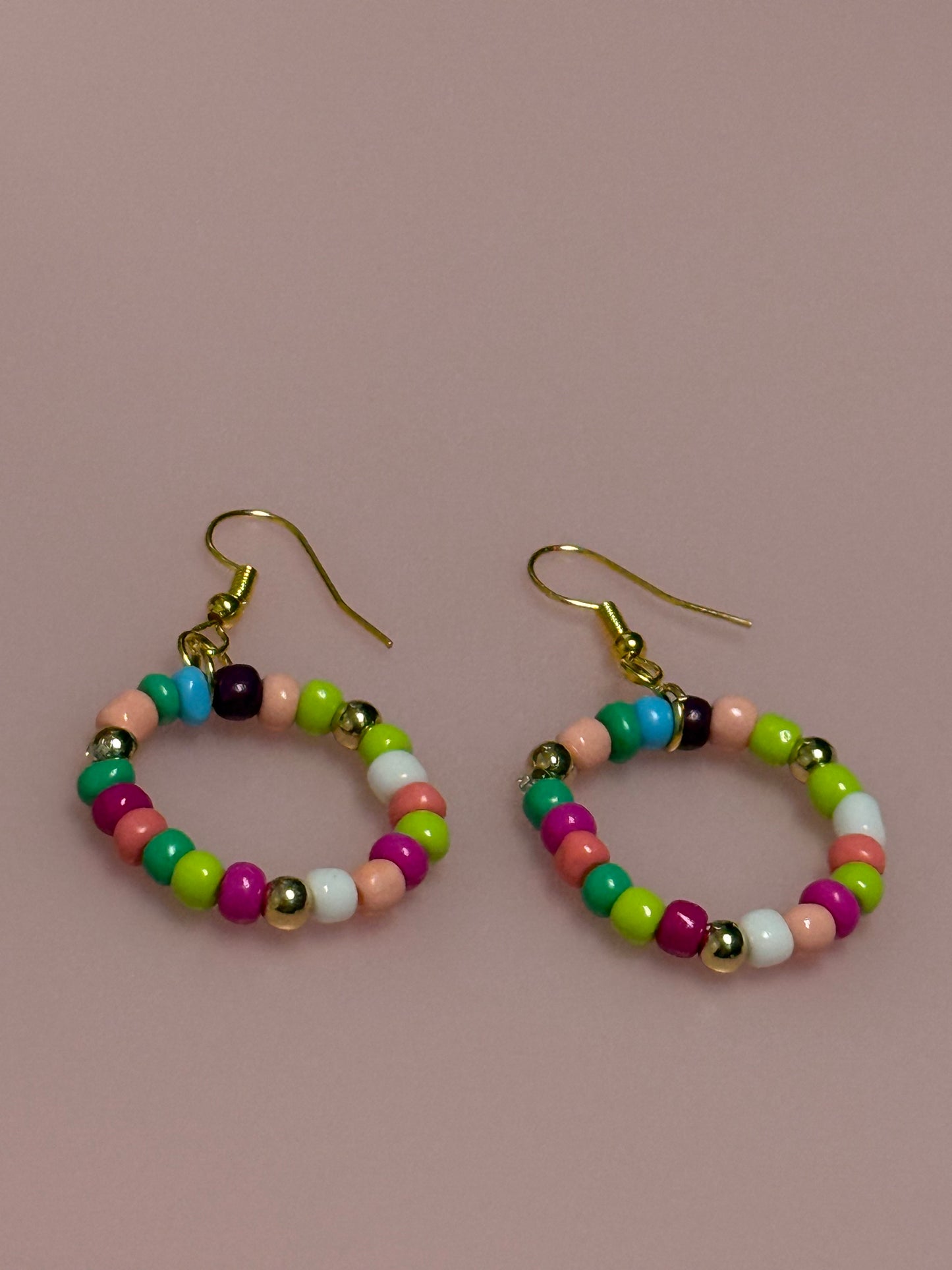 Rainbow Beaded Hoop Earrings - Lightweight & Colorful