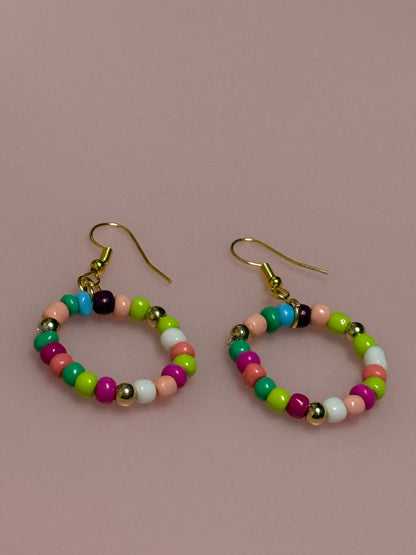 Rainbow Beaded Hoop Earrings - Lightweight & Colorful