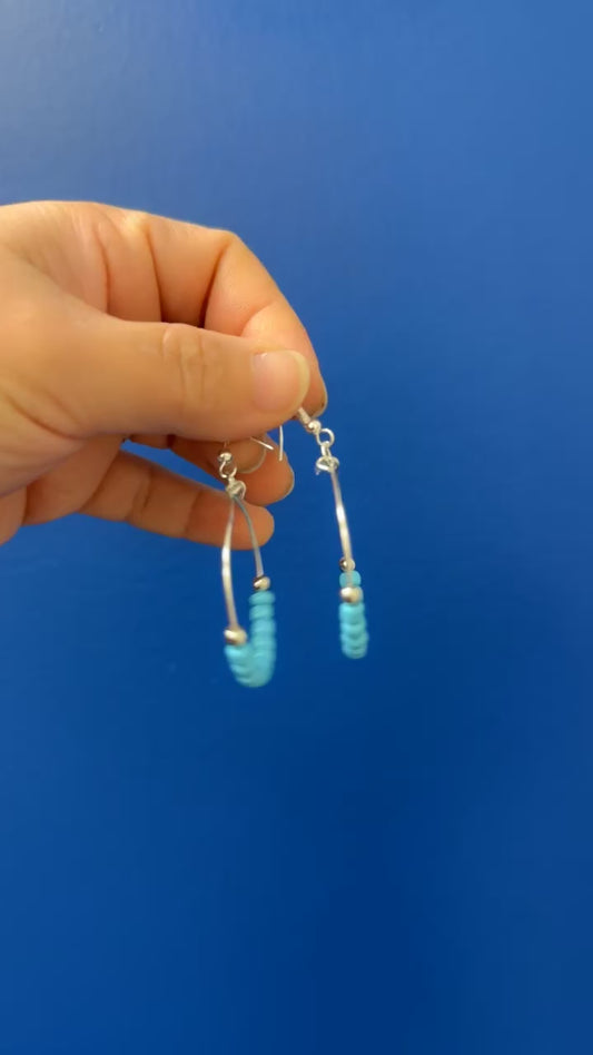 Handmade Blue Beaded Hoop Earrings | Lightweight Silver Hoops